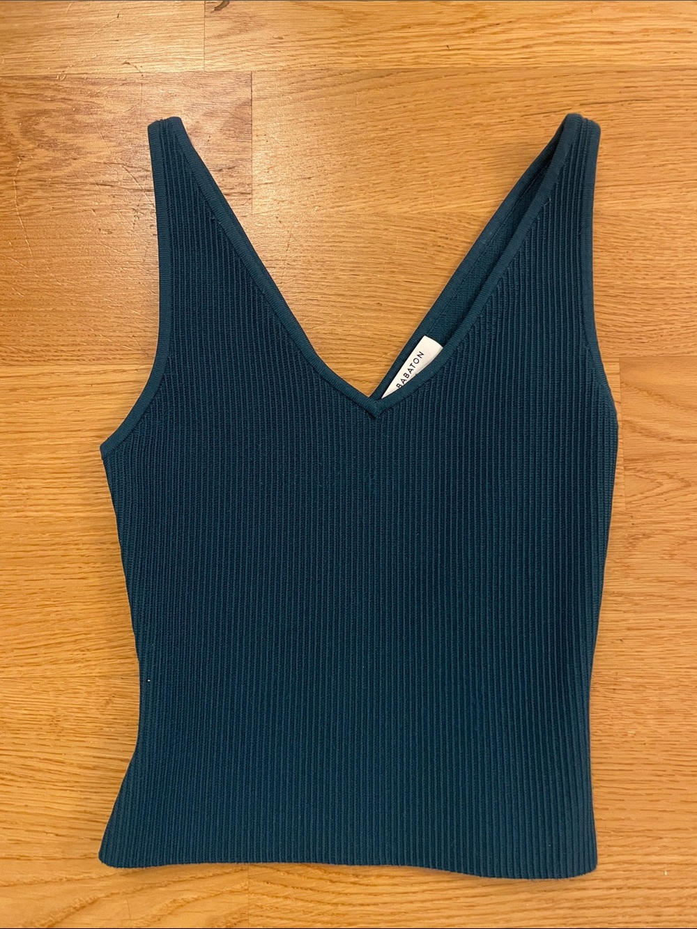 Babaton Ribbed V-Neck Tank Top in Deep Teal
